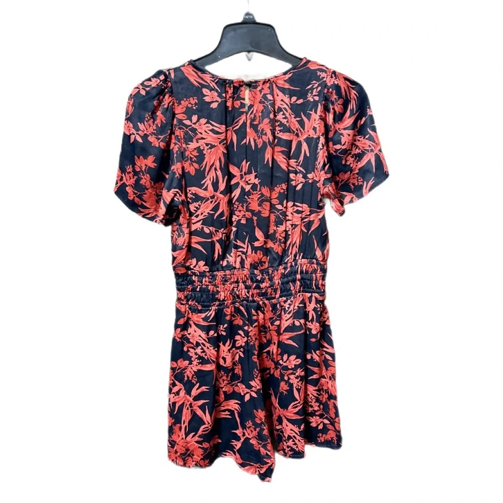 Anthropologie the Somerset: Black and Red Floral Satin Romper Edition XS